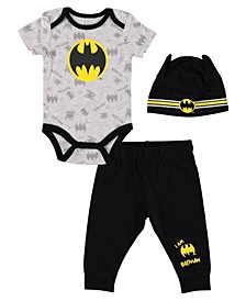 Baby Boys Batman Creeper Pants Cap Set, 3 Piece