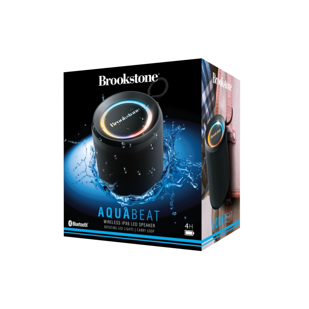 Brookstone Aquabeat Wireless Ipx6 Led Speaker In Black