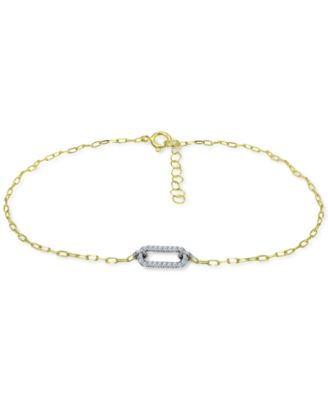 Photo 1 of Giani Bernini Cubic Zirconia Pavé Link Ankle Bracelet in Sterling Silver & 18k Gold-Plate, Created for Macy's (9")