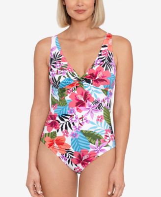 Swim Solutions - Women's Tummy-Control Surplice-Neckline Mio One-Piece Swimsuit