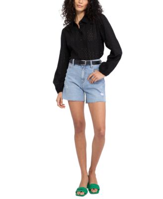 Sanctuary - Women's Cut-Hem Distressed Sidewalk Denim Shorts