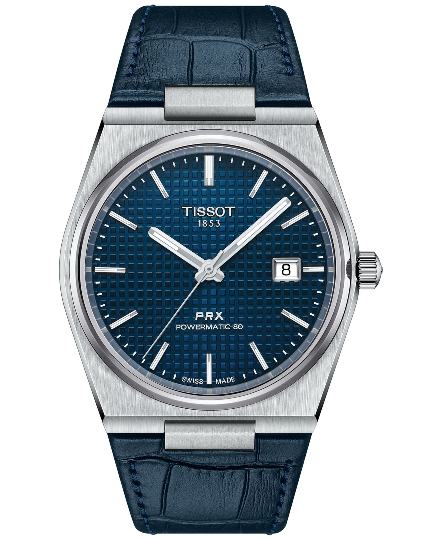 Мужские часы Tissot Swiss Automatic PRX Powermatic 80 Blue Leather Strap Watch 40mm — фото 1