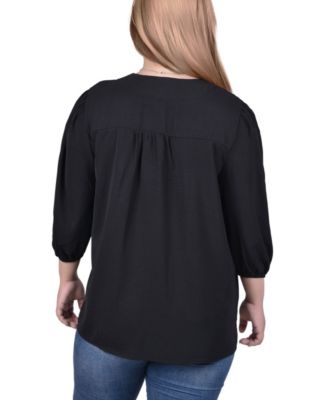 Plus Size 3/4 Puff Sleeve Top with Detachable Necklace