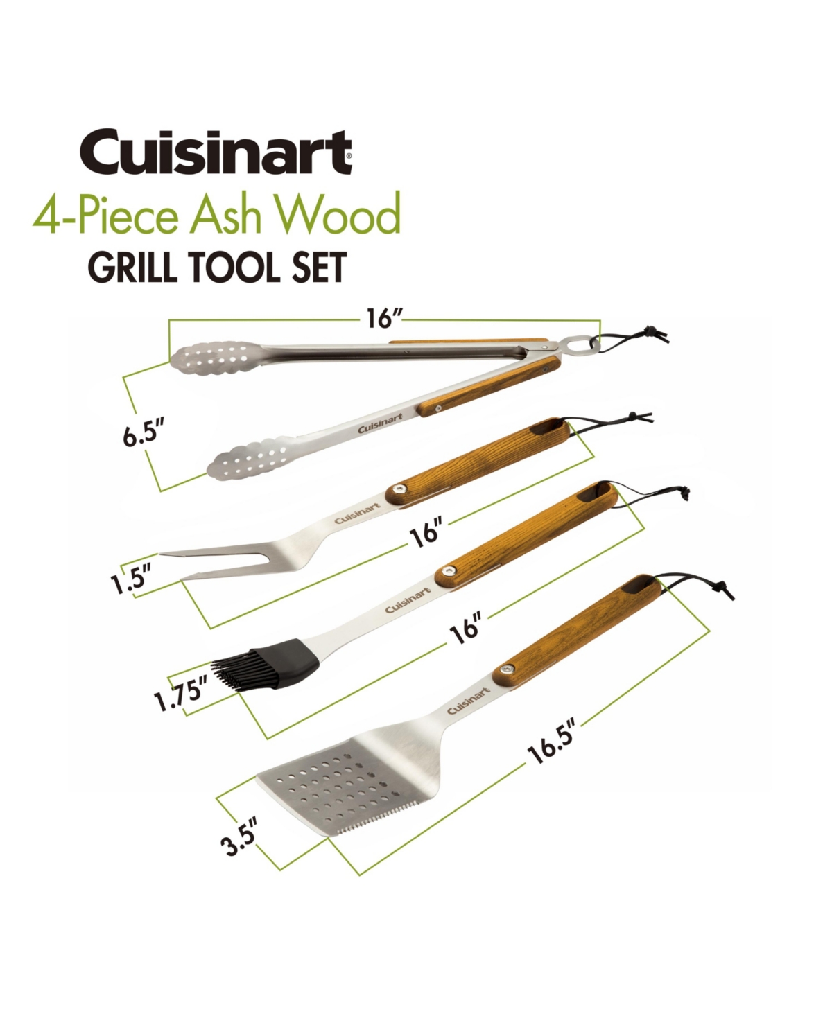Shop Cuisinart 4-pc. Ash Wood Grill Tool Set In Wood,stainless Steel