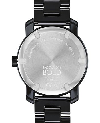 Movado - Women's Swiss Bold Black Ceramic & Stainless Steel Bracelet Watch 36mm