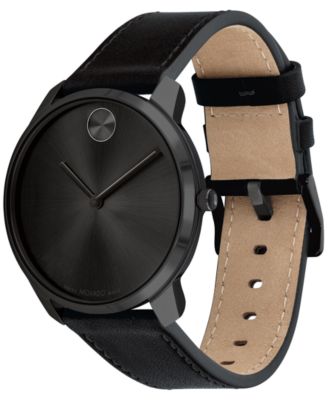 Movado Men's Swiss Bold Black Leather Strap Watch 42mm - Macy's