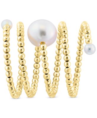 EFFY&reg; Cultured Freshwater Pearl (3 - 3-1/2mm & 8 - 8-1/2mm) Beaded Coil Ring in 14k Gold