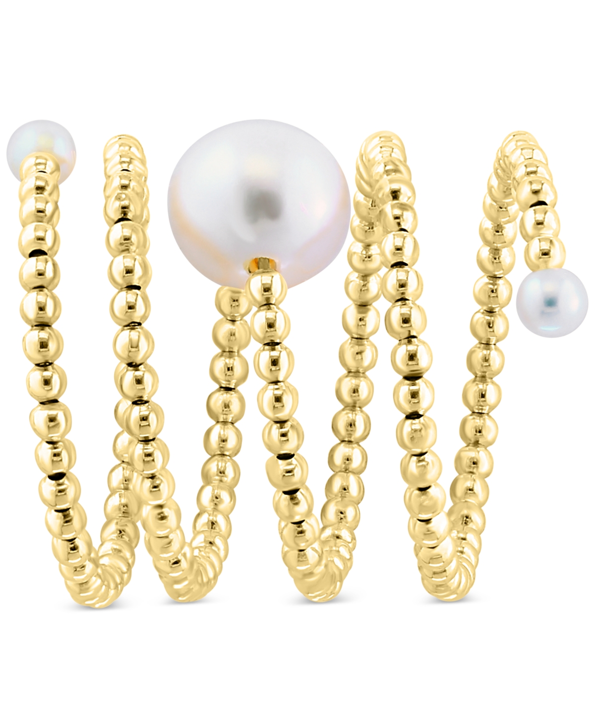 Effy Cultured Freshwater Pearl (3 - 3-1/2mm & 8 - 8-1/2mm) Beaded Coil Ring in 14k Gold - 14K Yellow Gold