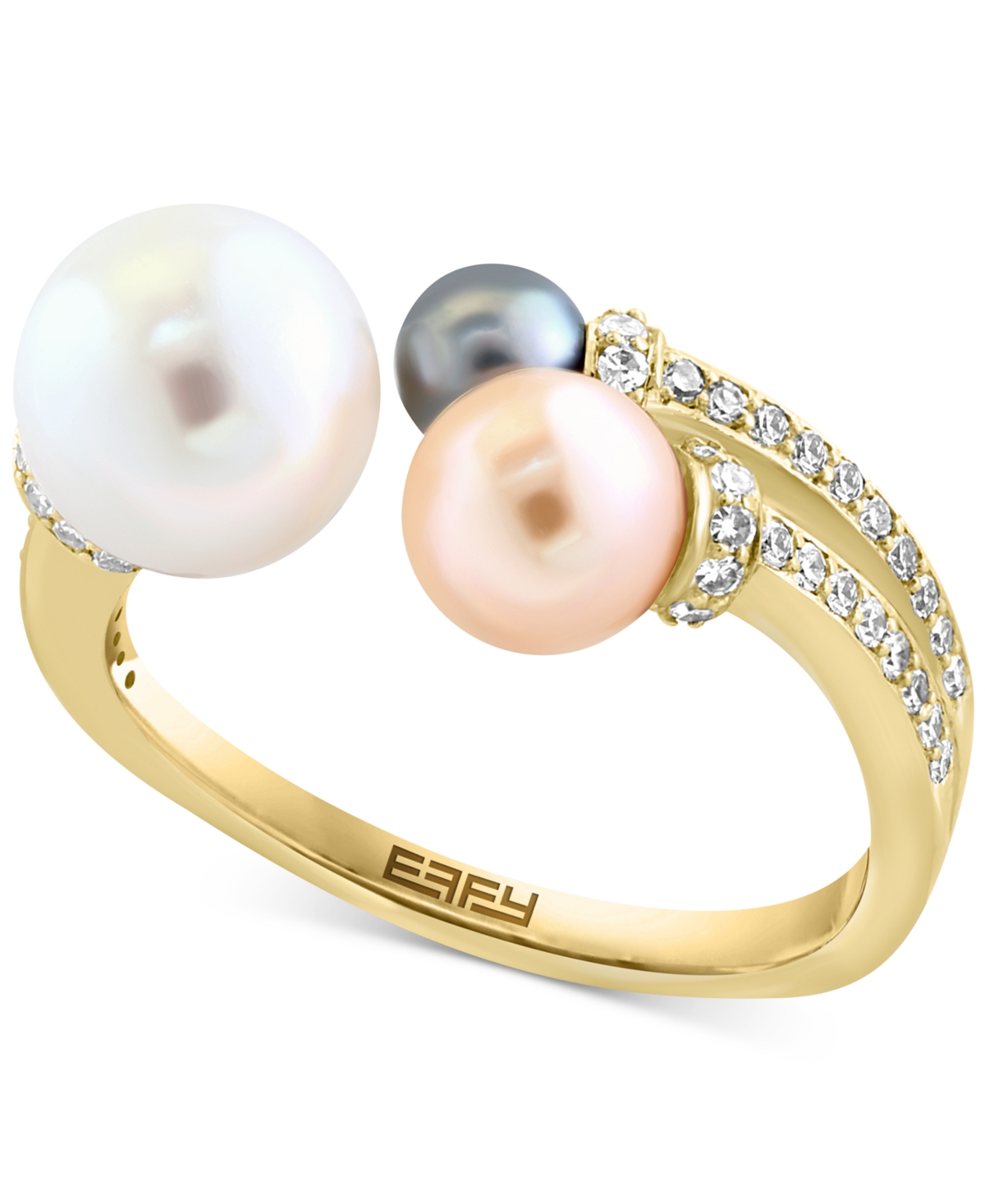 Effy Collection Effy Multicolor Cultured Freshwater Pearl (4-8mm) & Diamond (1/4 ct. t.w.) Cuff Ring in 14k Gold
