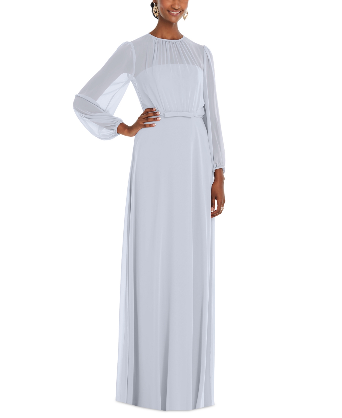 Dessy Collection Women's Long-Sleeve Chiffon Gown