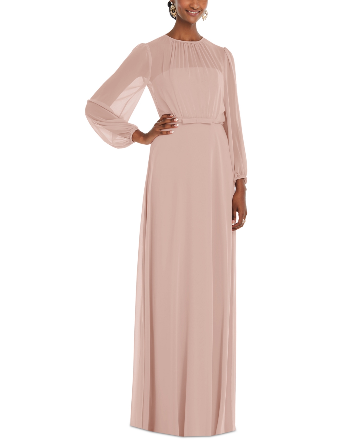 Dessy Collection Women's Long-Sleeve Chiffon Gown