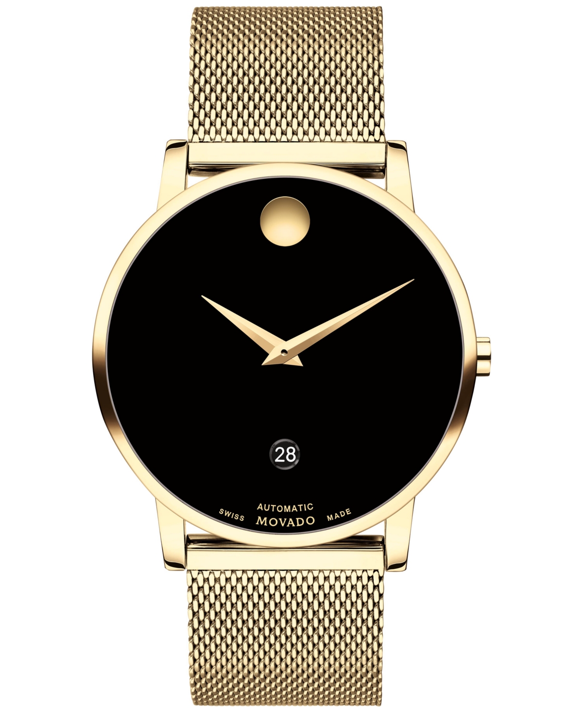 Movado Unisex Swiss Automatic Museum Classic Gold Pvd Mesh Bracelet Watch 40mm