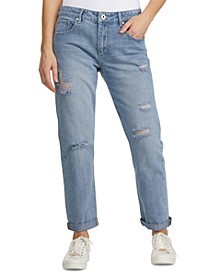 Women's Destructed Rolled-Cuff Boyfriend Jeans