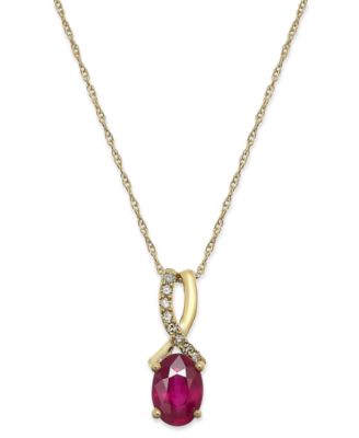 Macy's - Ruby (9/10 ct. t.w.) and Diamond Accent Oval Pendant Necklace in 14k Gold
