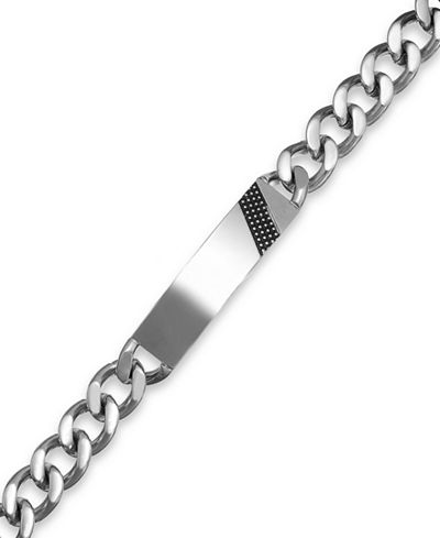 Sutton by Rhona Sutton Men's Stainless Steel Striped ID Plaque Link Bracelet
