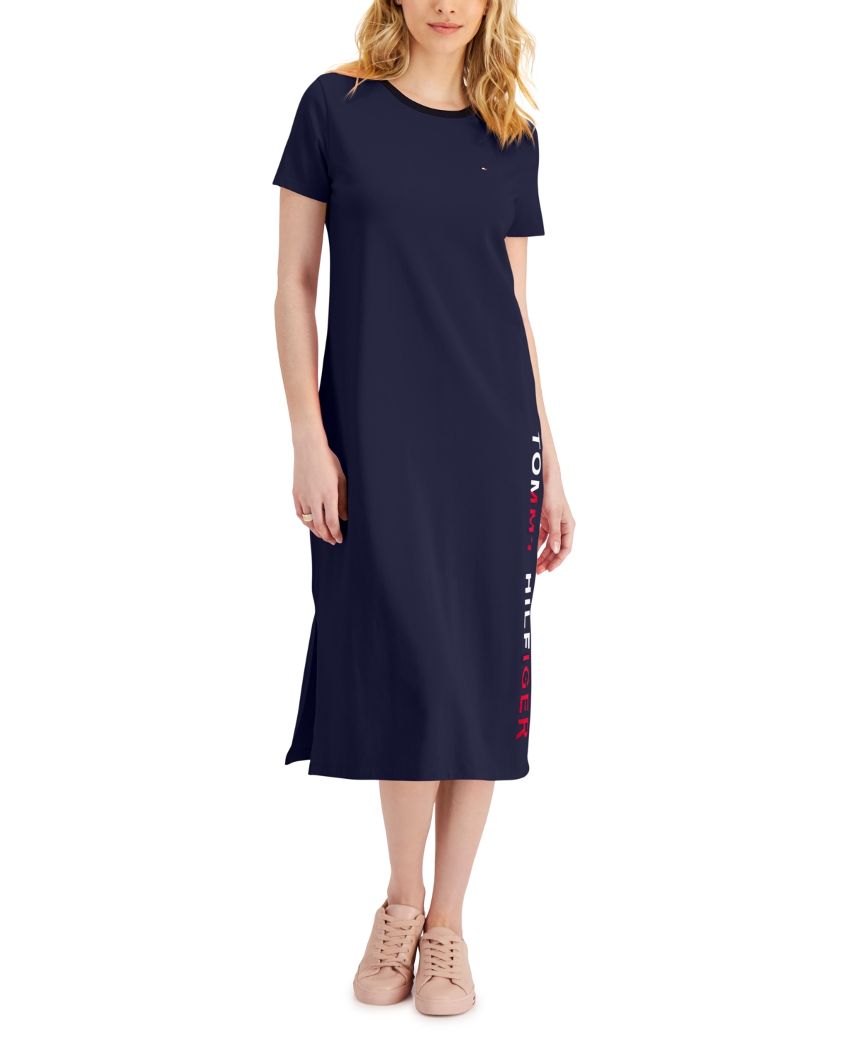 Tommy Hilfiger Women's Vertical-Logo Split-Hem Dress