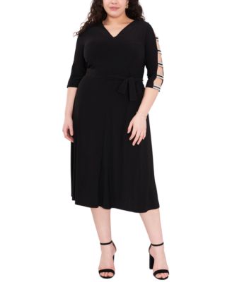 MSK - Plus Size Ladder-Sleeve Midi Fit & Flare Dress