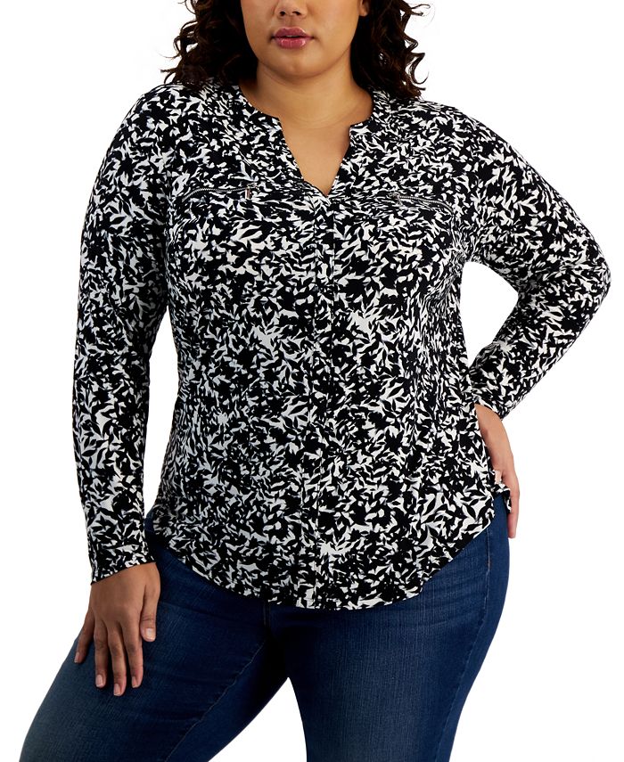 INC International Concepts Plus Size Printed Blouse, Created for Macy's ...