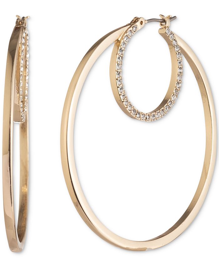 Karl Lagerfeld Paris Gold-Tone Medium Pavé Double-Row Hoop Earrings, 1. ...