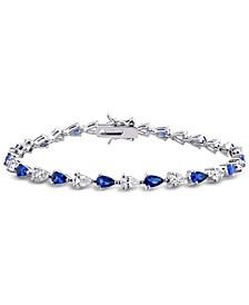 Lab-Created Blue Sapphire (5-1/4 ct. t.w.) & Lab-Created White Sapphire (5-1/4 ct. t.w.) Link Bracelet in Sterling Silver
