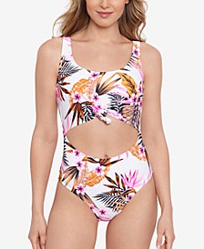 Women's Tropic Time Knot-Front Front-Cutout Swimsuit, Created for Macy's