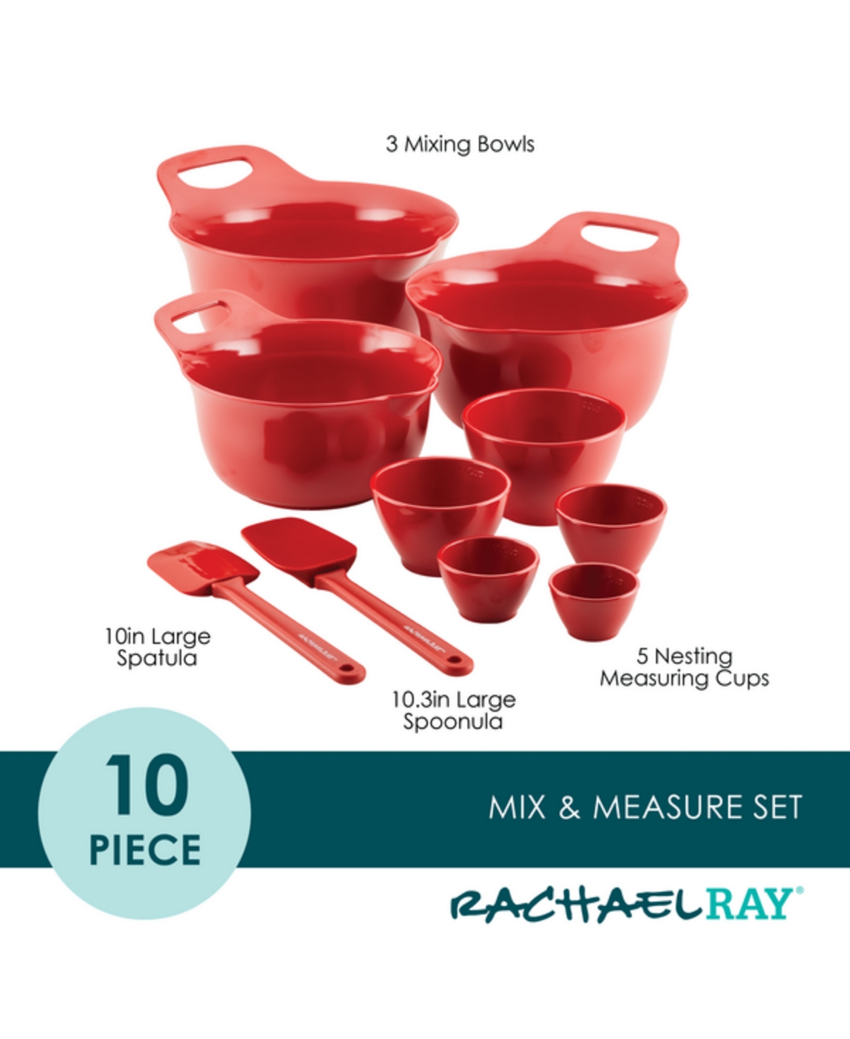 Rachael Ray 10-pc. Mix And Measure Mixing Bowl Measuring Cup And Utensil Set In Orange