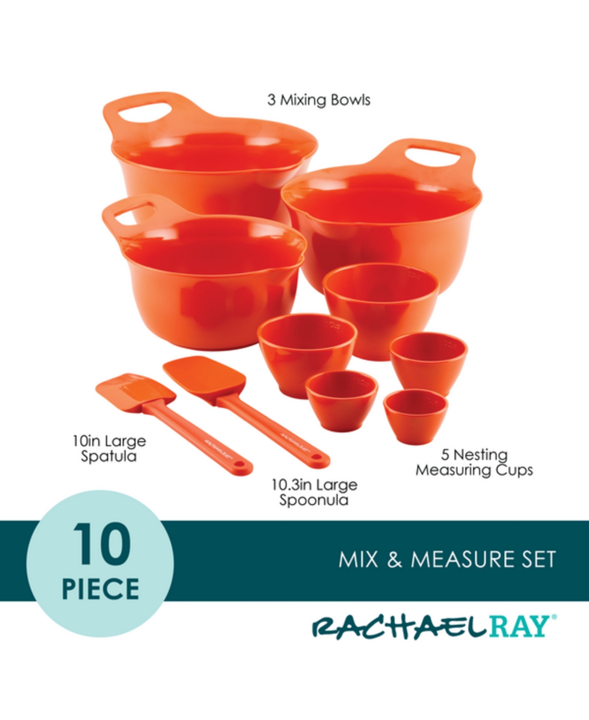 Rachael Ray 10-pc. Mix And Measure Mixing Bowl Measuring Cup And Utensil Set In Orange