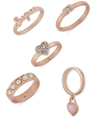 GUESS Rose Gold Tone 5 Pc. Set Mixed Stone Sugar Heart Stack Rings Macy s