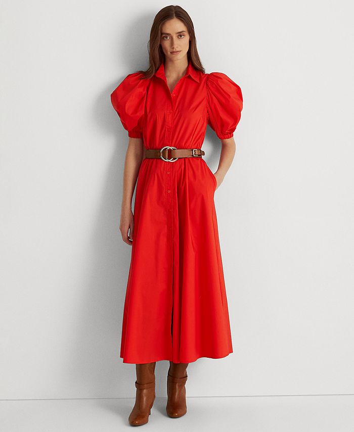 Lauren Ralph Lauren Puff-Sleeve Cotton Midi Dress & Reviews - Dresses -  Women - Macy's