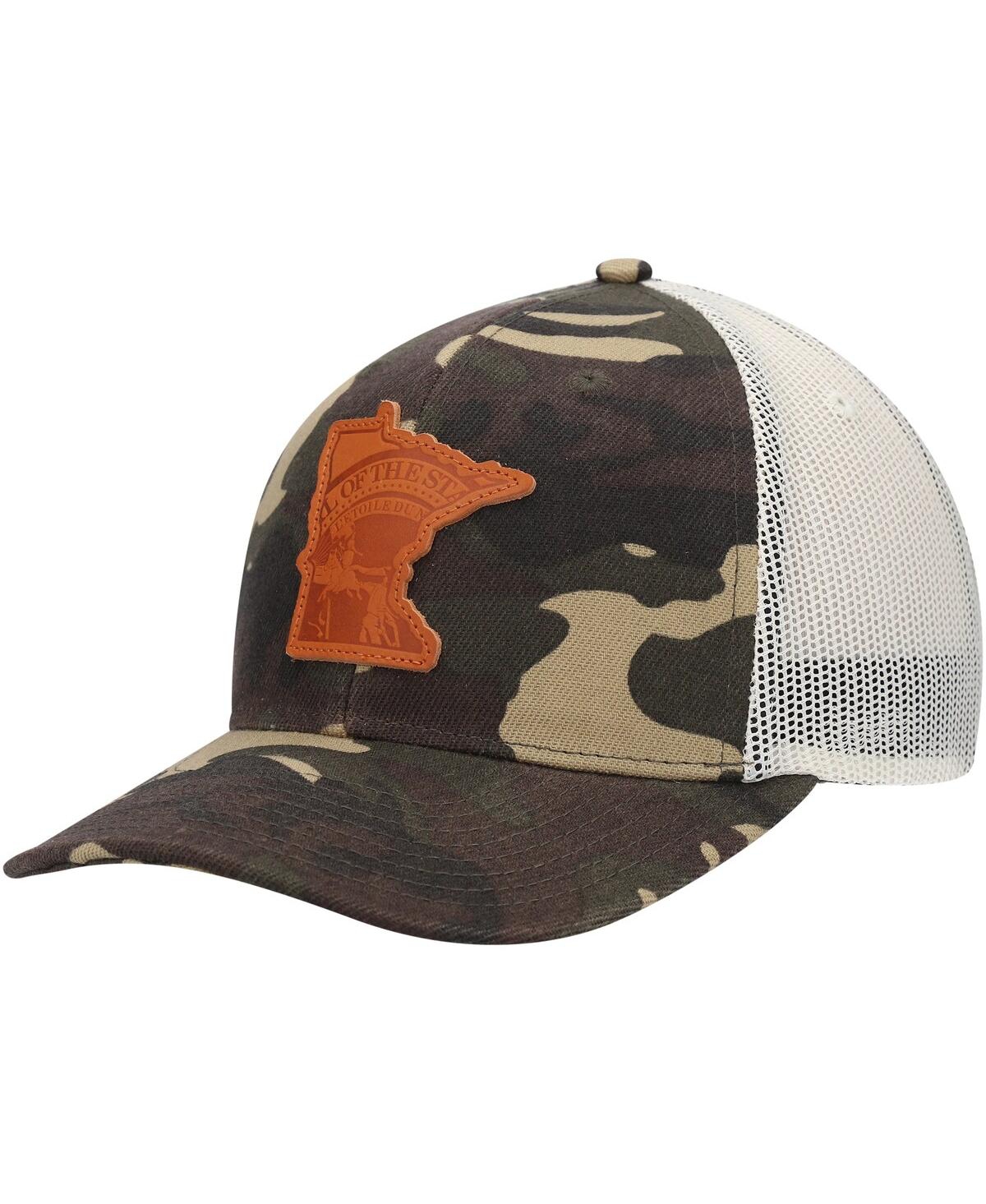 Shop Local Crowns Men's  Camo Minnesota Icon Woodland State Patch Trucker Snapback Hat