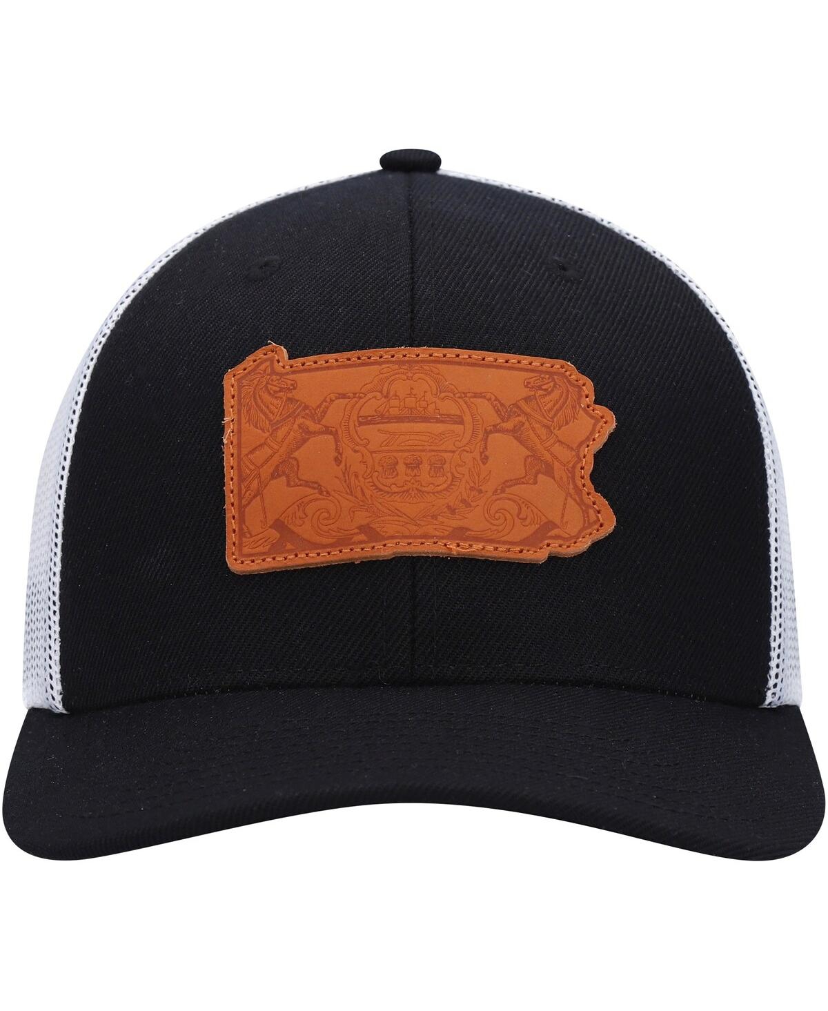 Shop Local Crowns Men's  Black Pennsylvania Leather State Applique Trucker Snapback Hat