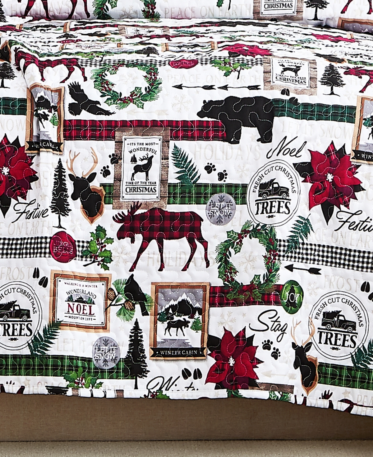 Merry Town Christmas Oversized Reversible 3 Piece Quilt Set, or California
