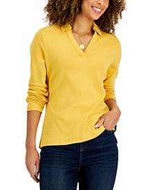 Women's Cotton Johnny Collar T-Shirt, Created for Macy's