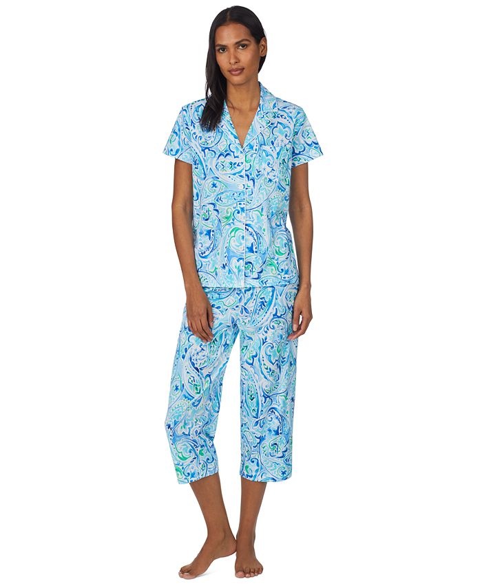 Lauren Ralph Lauren Petite Knit Notch Collar Capri Pajama Set - Macy's