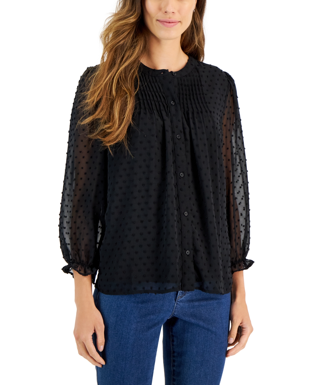 Charter Club Women's 3/4-Sleeve Pintuck Blouse, Created for Macy's