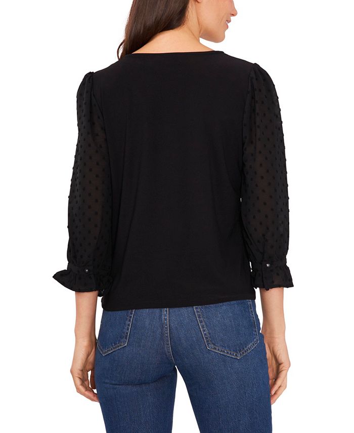 CeCe Women's VNeck Clip Dot Ruffle Long Sleeve Blouse Macy's