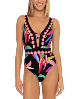 Trina Turk Women's Birds Of Paradise Reversible High Waist Bikini Bottoms Swimsuit Black Size 12 main image 1