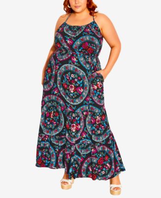 City Chic Trendy Plus Size Dreamy Print Round Neck Maxi Dress - Macy's