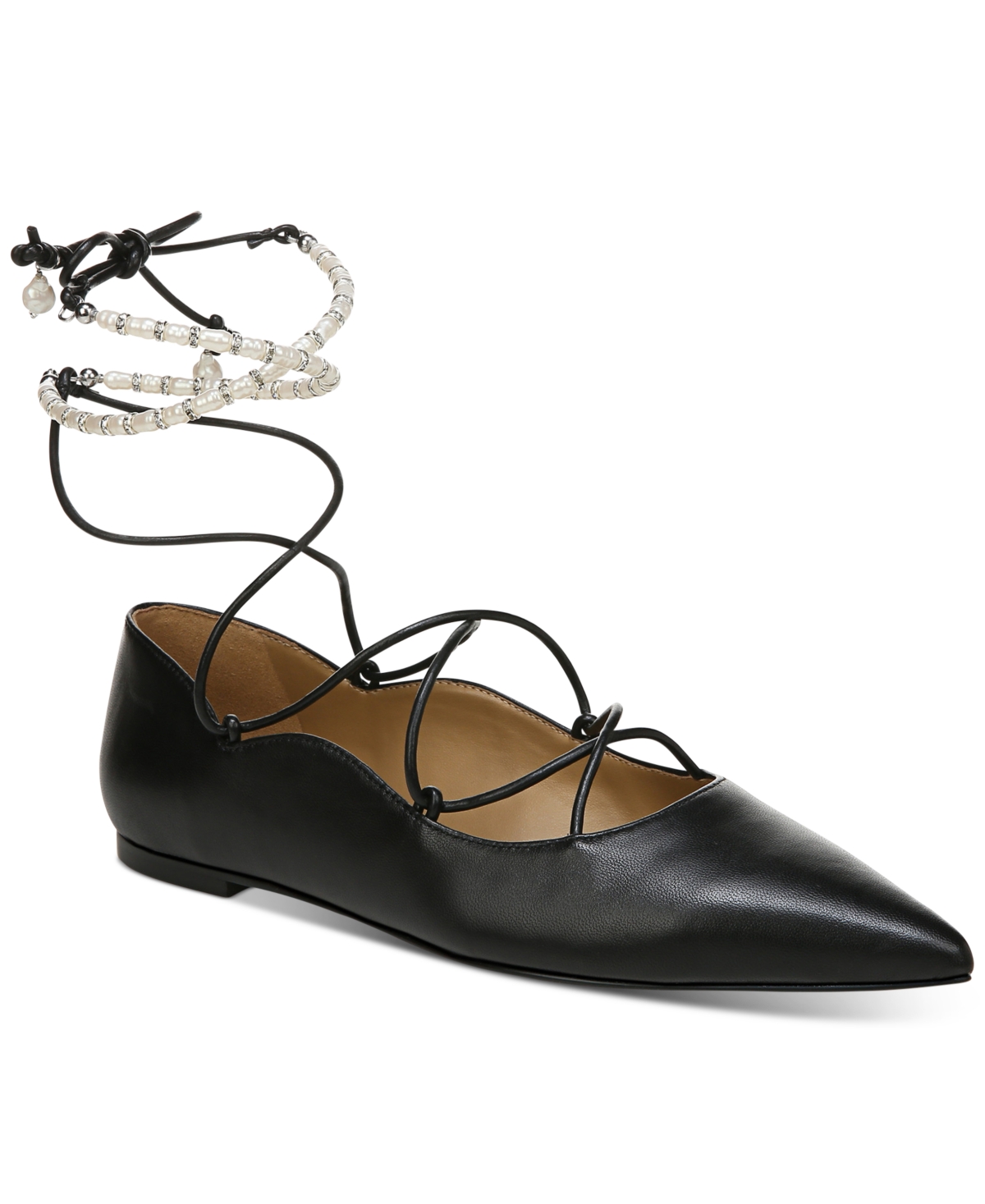 Sam Edelman Winslet Womens Leather Lace-up Ballet Flats In Black