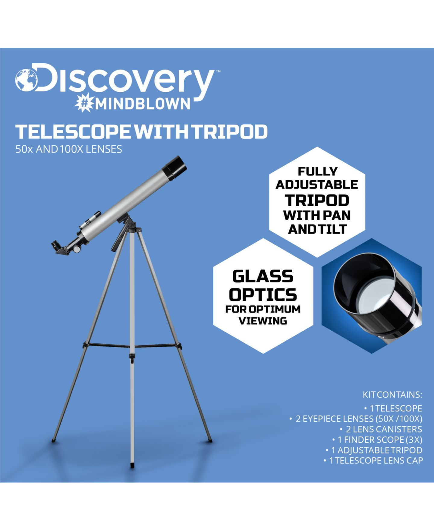 Детская игрушка Discovery #Mindblown Telescope with Tripod, 50X and 100X Lenses — фото 6