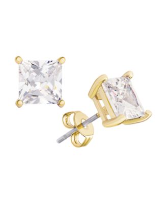 Women's 14k Gold Plated Square Cubic Zirconia Stud Earrings Set, 8 Pieces