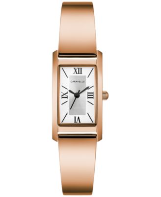 Caravelle - Women's Rose Gold Tone Stainless Steel Bangle Bracelet Watch 18mm