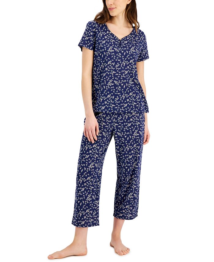 Charter Club Women's Short Sleeve Cotton Essentials Printed Pajama Set