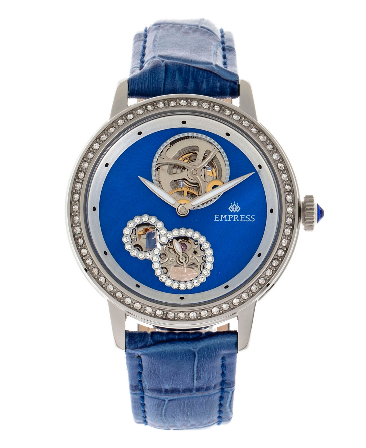 Empress Tatiana Automatic Semi Skeleton Blue or Brown or Purple Genuine Leather Band Watch, 42mm