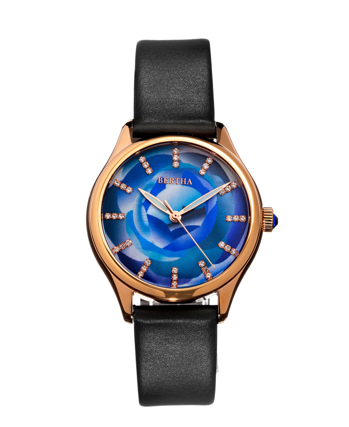 Bertha Georgiana Black or Blue or Magenta or Pink or Black or Beige Genuine Leather Band Watch, 38mm