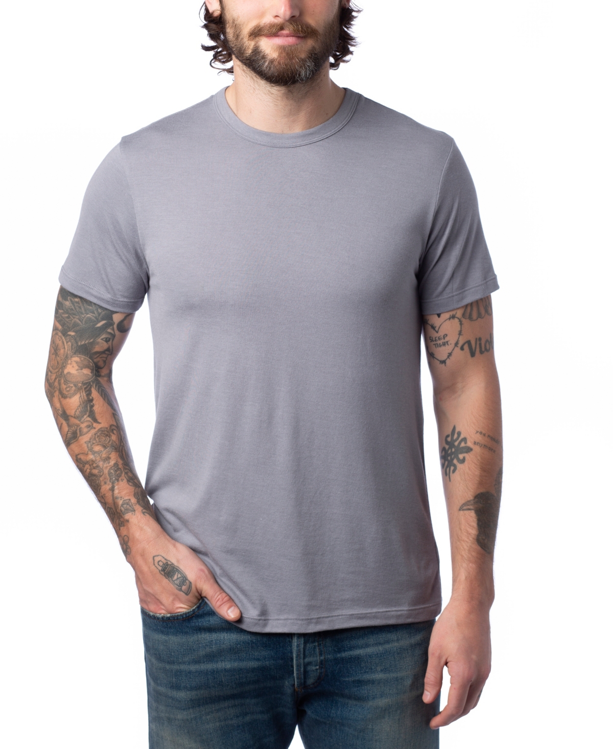 Shop Alternative Apparel Men's Modal Tri-blend Crewneck T-shirt In Nickel