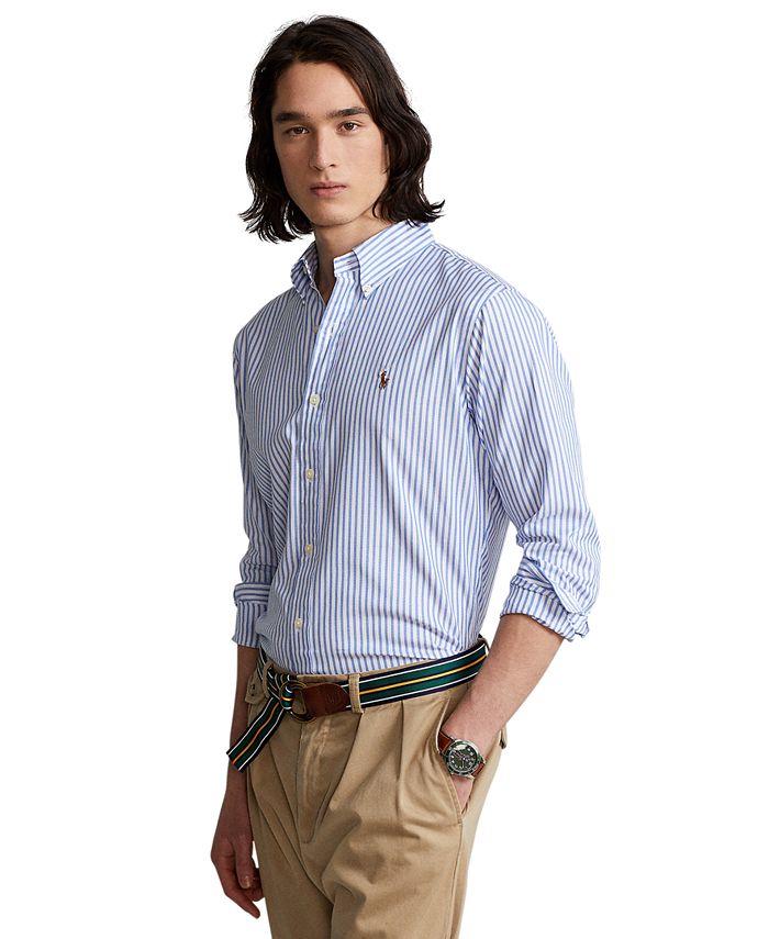 Oxford striped stretch shirt - Khaki Striped –