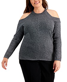 Plus Size Shine Cold-Shoulder Sweater, Created for Macy's