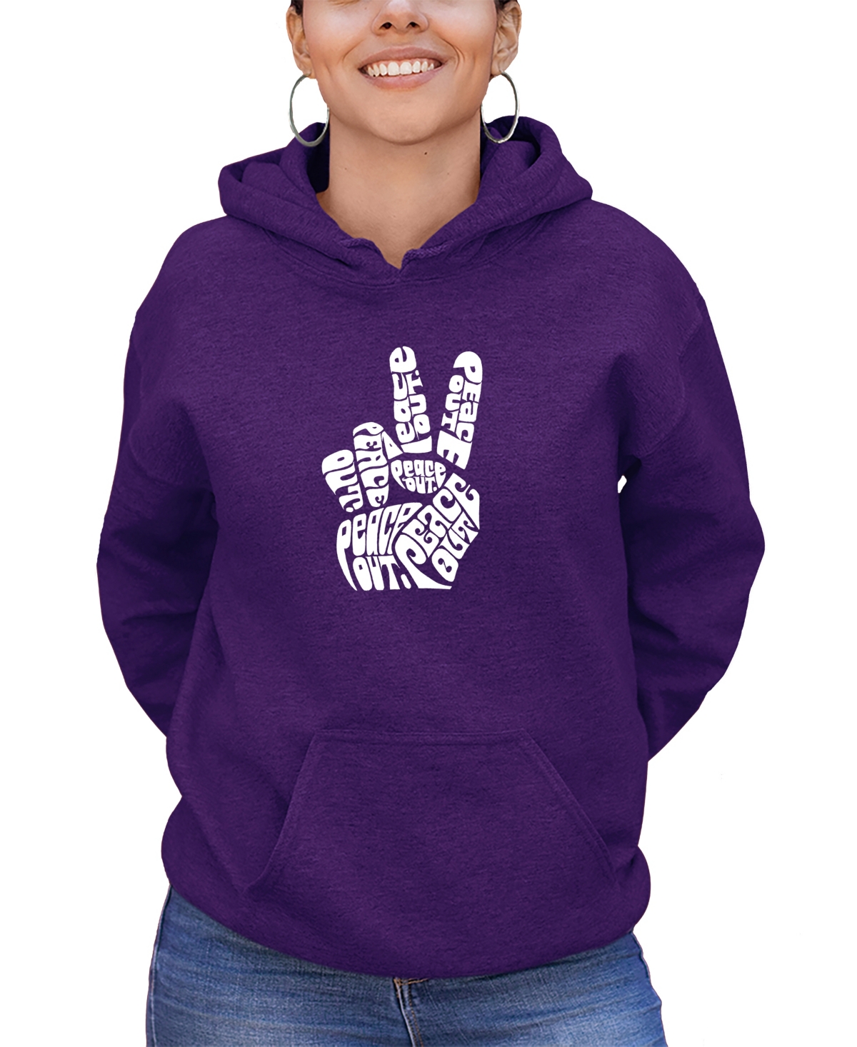 Women's Hooded Word Art Peace Out Sweatshirt Top