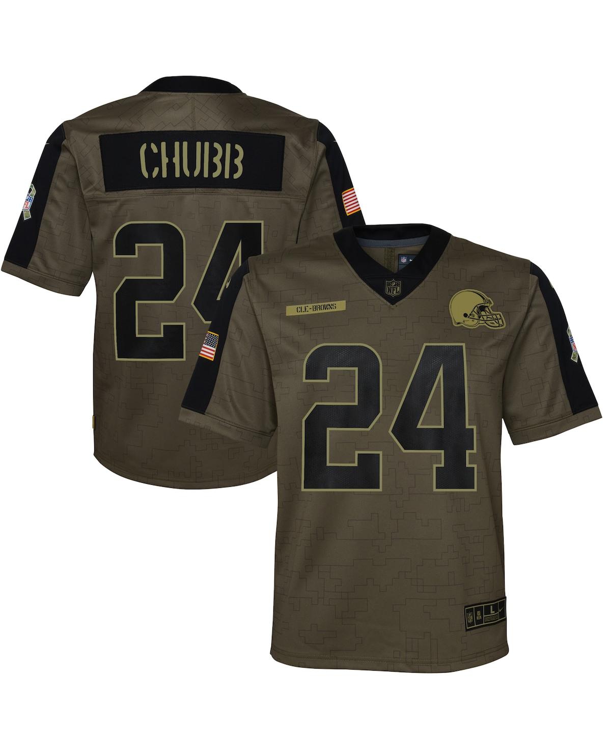 Youth Boys Nike Nick Chubb Olive Cleveland Browns 2021 Salute To Service Game Jersey